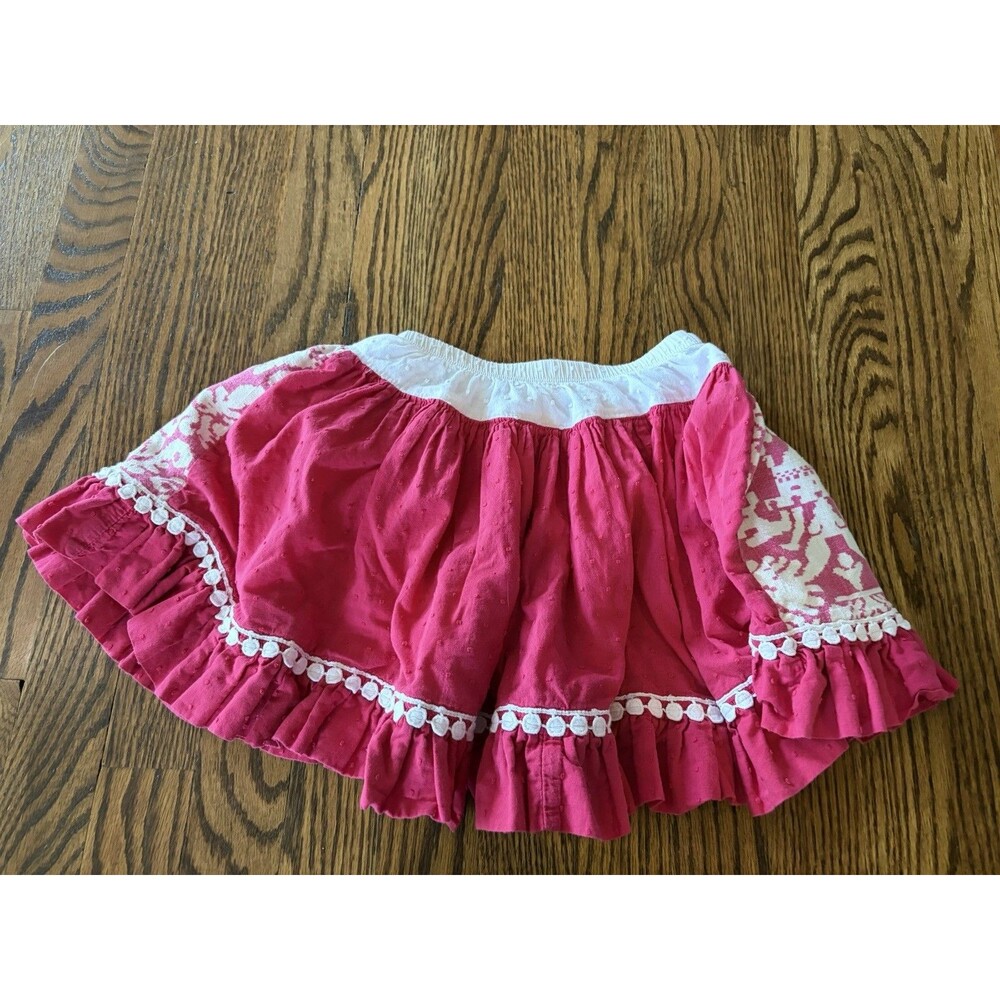 Persnickety Pink Cotton Linen Garden‎ Party Reversible Skirt Size 7 Panel Boho